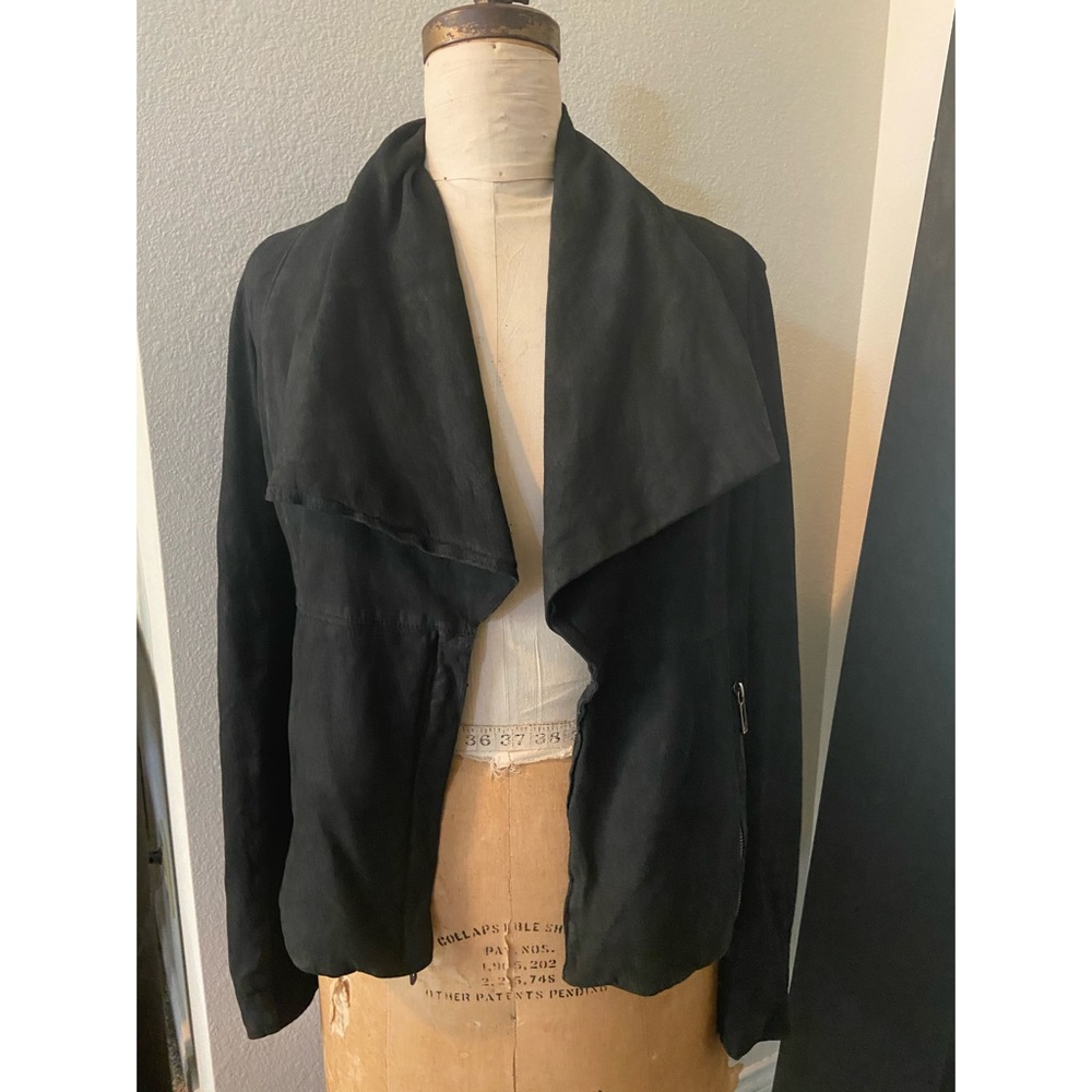VINCE Asymmetrical Drape Front Leather Jacket